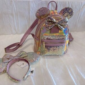 Disney Parks 50th Anniv. Iridescent Pink Sequin Loungefly Backpack!